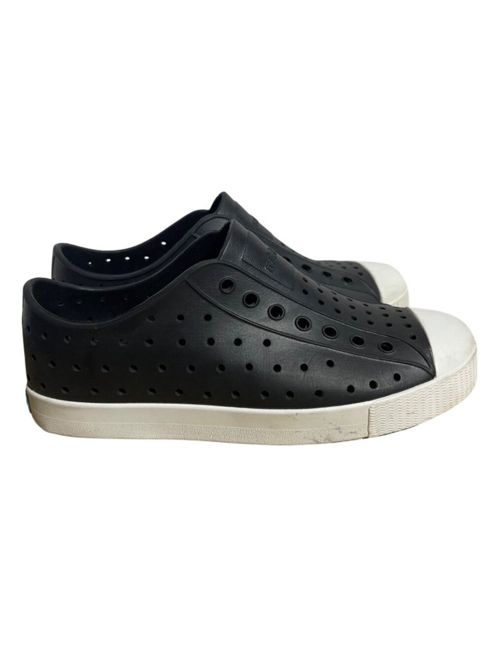 Native Black Slip-On Sandals with White Toe and Sole